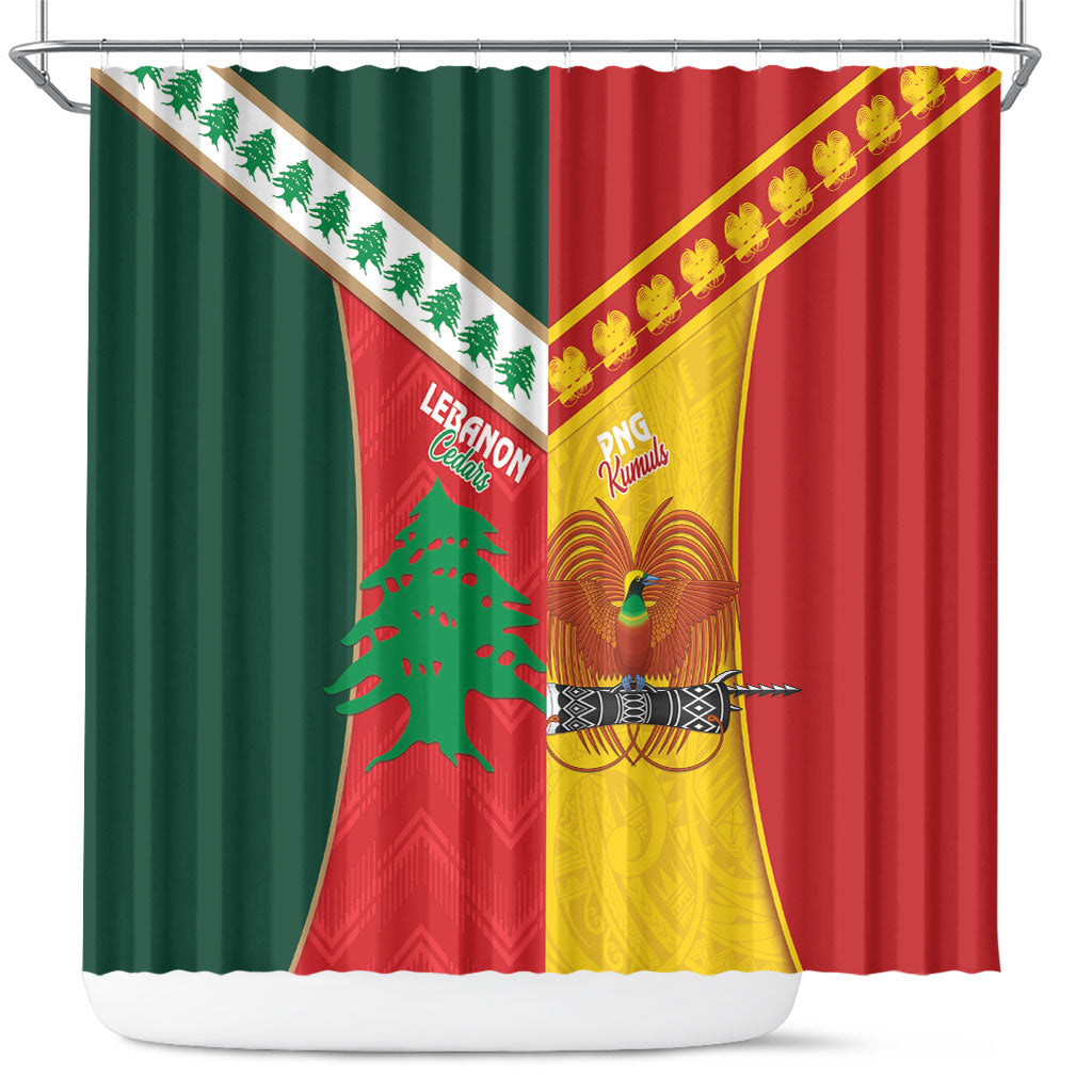 Rugby Papua New Guinea and Lebanon Shower Curtain PNG Kumuls Cedars Together