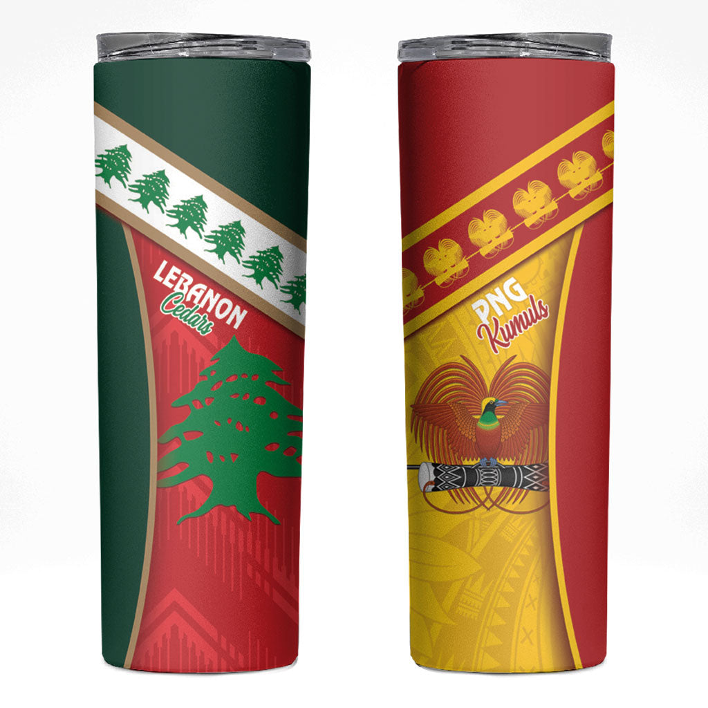 Rugby Papua New Guinea and Lebanon Skinny Tumbler PNG Kumuls Cedars Together