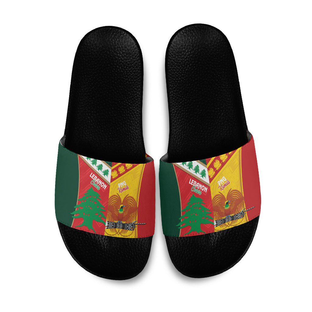 Rugby Papua New Guinea and Lebanon Slide Sandals PNG Kumuls Cedars Together LT14 Multicolor - Polynesian Pride