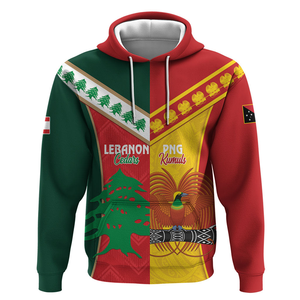 Custom Rugby Papua New Guinea and Lebanon Zip Hoodie PNG Kumuls Cedars Together