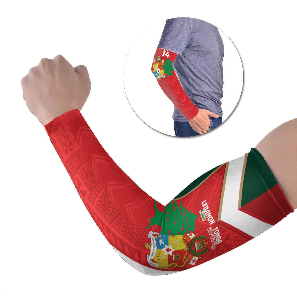 Custom Rugby Tonga and Lebanon Arm Sleeves Mate Maa Tonga Cedars Together LT14 Set of 2 Multicolor - Polynesian Pride
