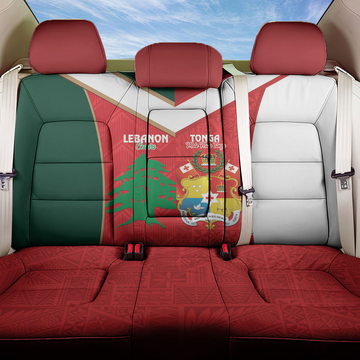 Rugby Tonga and Lebanon Back Car Seat Cover Mate Maa Tonga Cedars Together LT14 One Size Multicolor - Polynesian Pride