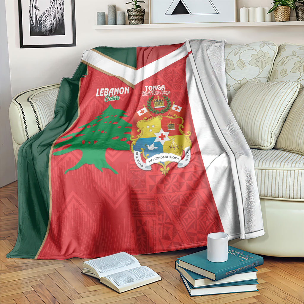 Rugby Tonga and Lebanon Blanket Mate Maa Tonga Cedars Together