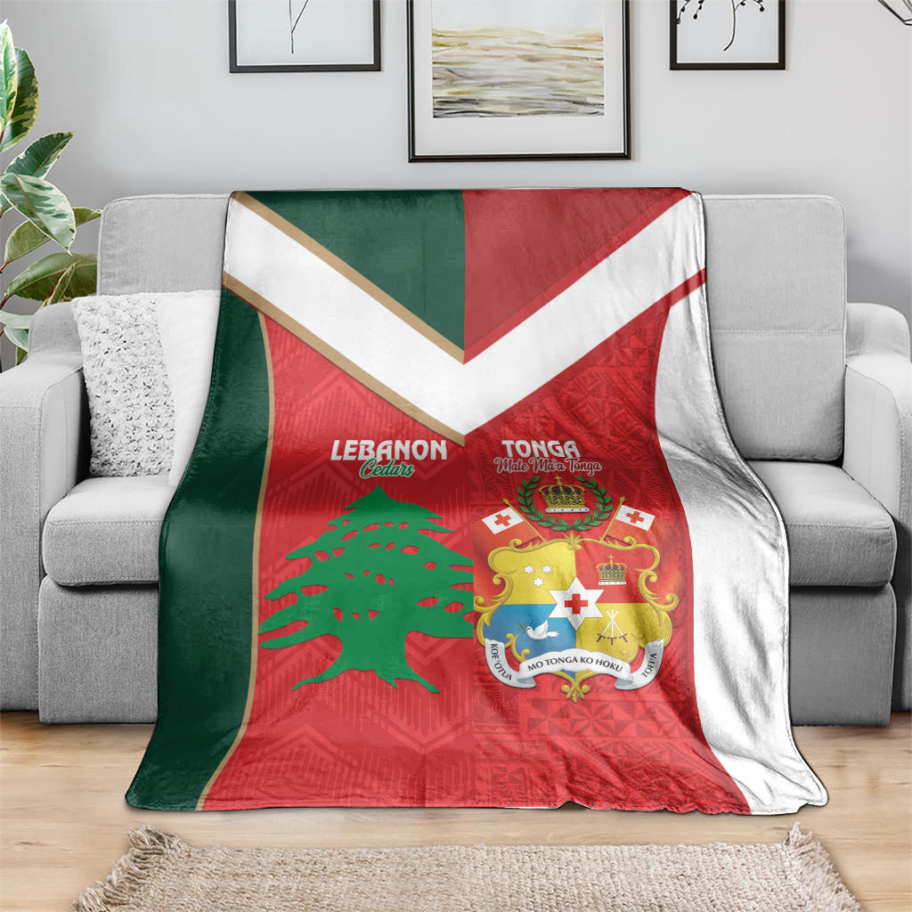 Rugby Tonga and Lebanon Blanket Mate Maa Tonga Cedars Together