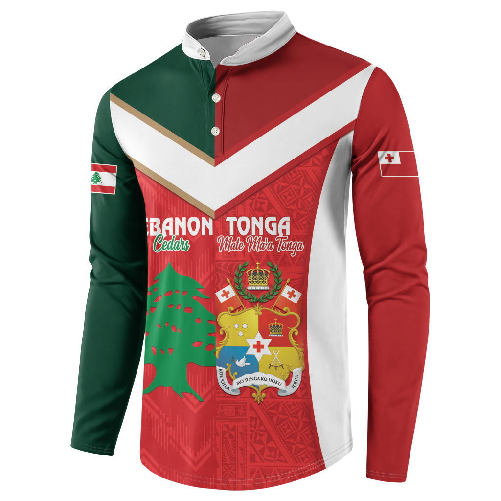 Custom Rugby Tonga and Lebanon Button Sweatshirt Mate Maa Tonga Cedars Together
