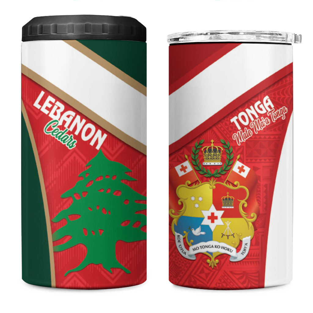 Rugby Tonga and Lebanon 4 in 1 Can Cooler Tumbler Mate Maa Tonga Cedars Together LT14 One Size: 16 oz Multicolor - Polynesian Pride