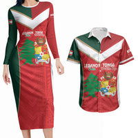 Custom Rugby Tonga and Lebanon Couples Matching Long Sleeve Bodycon Dress and Hawaiian Shirt Mate Maa Tonga Cedars Together