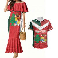 Custom Rugby Tonga and Lebanon Couples Matching Mermaid Dress and Hawaiian Shirt Mate Maa Tonga Cedars Together