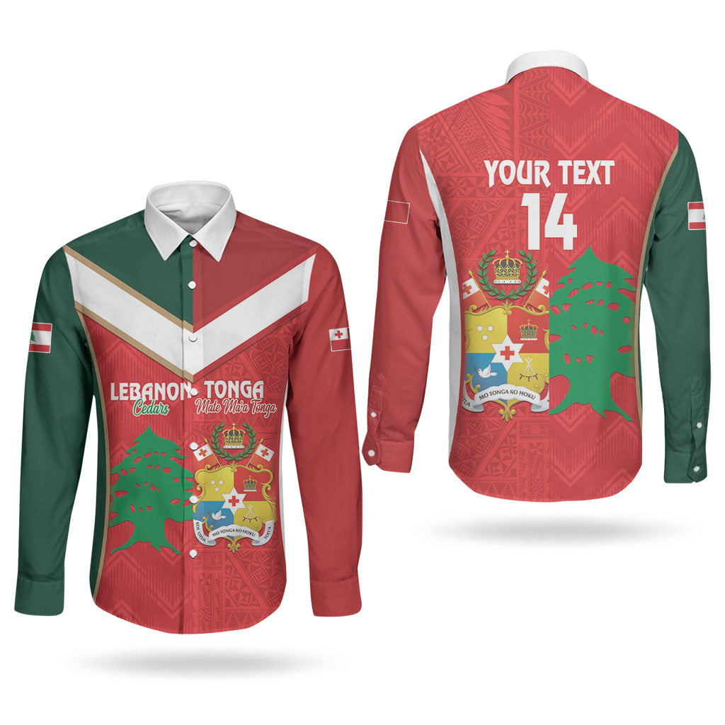Custom Rugby Tonga and Lebanon Couples Matching Mermaid Dress and Long Sleeve Button Shirt Mate Maa Tonga Cedars Together