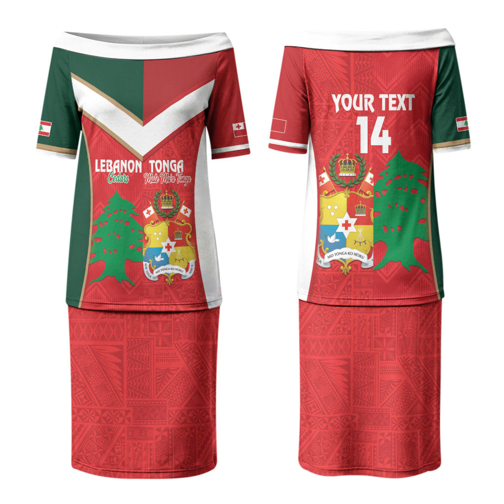 Custom Rugby Tonga and Lebanon Couples Matching Puletasi and Hawaiian Shirt Mate Maa Tonga Cedars Together