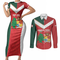 Custom Rugby Tonga and Lebanon Couples Matching Short Sleeve Bodycon Dress and Long Sleeve Button Shirt Mate Maa Tonga Cedars Together