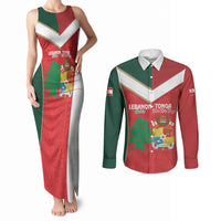 Custom Rugby Tonga and Lebanon Couples Matching Tank Maxi Dress and Long Sleeve Button Shirt Mate Maa Tonga Cedars Together