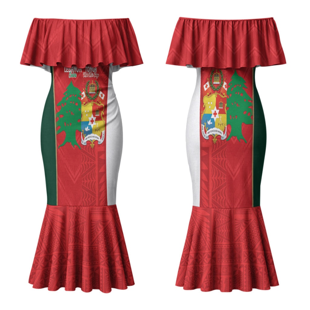 Custom Rugby Tonga and Lebanon Family Matching Mermaid Dress and Hawaiian Shirt Mate Maa Tonga Cedars Together