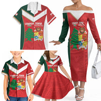 Custom Rugby Tonga and Lebanon Family Matching Off The Shoulder Long Sleeve Dress and Hawaiian Shirt Mate Maa Tonga Cedars Together