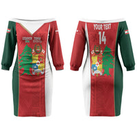Custom Rugby Tonga and Lebanon Family Matching Off The Shoulder Long Sleeve Dress and Hawaiian Shirt Mate Maa Tonga Cedars Together