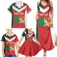 Custom Rugby Tonga and Lebanon Family Matching Summer Maxi Dress and Hawaiian Shirt Mate Maa Tonga Cedars Together