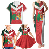 Custom Rugby Tonga and Lebanon Family Matching Tank Maxi Dress and Hawaiian Shirt Mate Maa Tonga Cedars Together