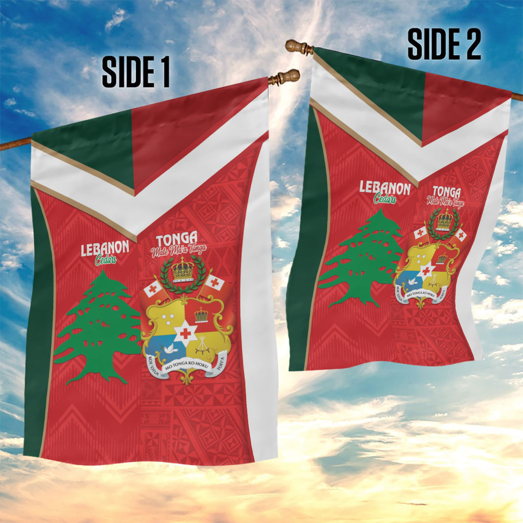 Rugby Tonga and Lebanon Garden Flag Mate Maa Tonga Cedars Together