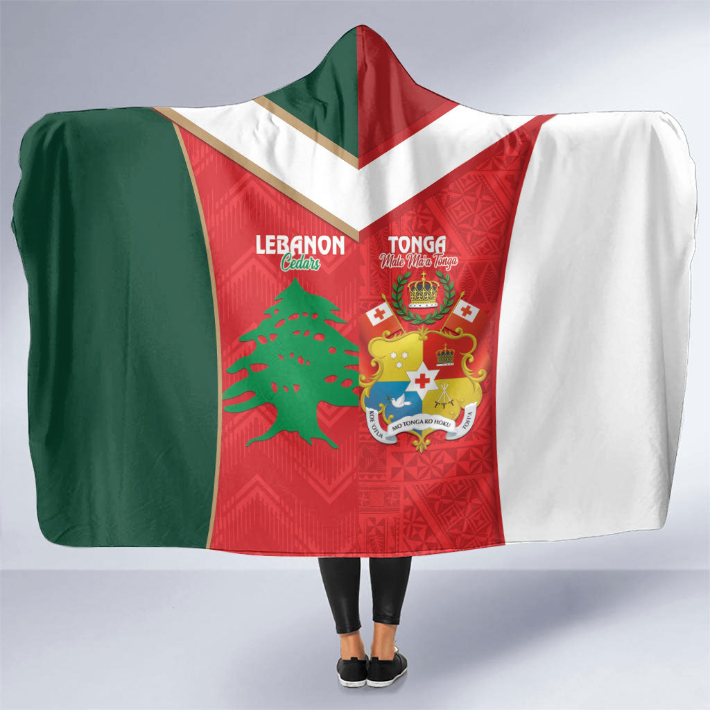 Rugby Tonga and Lebanon Hooded Blanket Mate Maa Tonga Cedars Together LT14 One Size Multicolor - Polynesian Pride