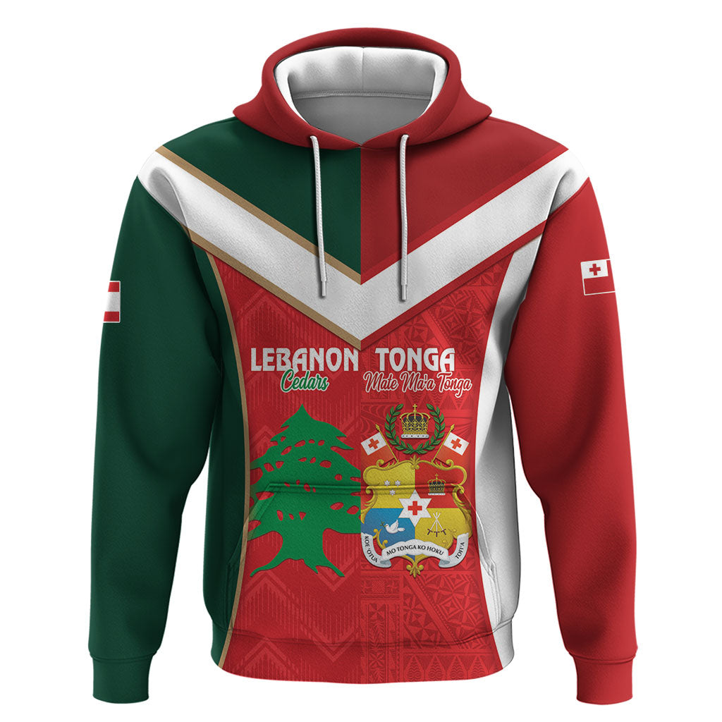 Custom Rugby Tonga and Lebanon Hoodie Mate Maa Tonga Cedars Together LT14 Pullover Hoodie Multicolor - Polynesian Pride