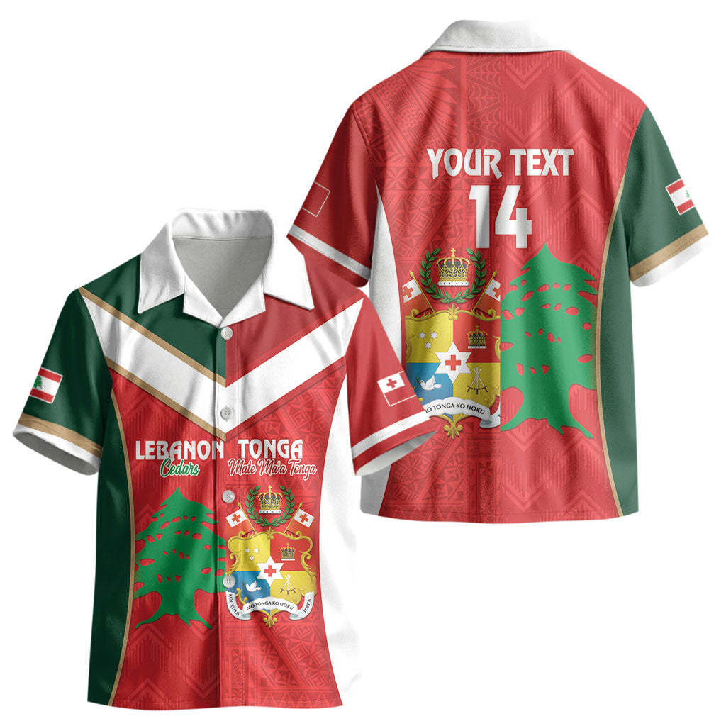 Custom Rugby Tonga and Lebanon Kid Hawaiian Shirt Mate Maa Tonga Cedars Together