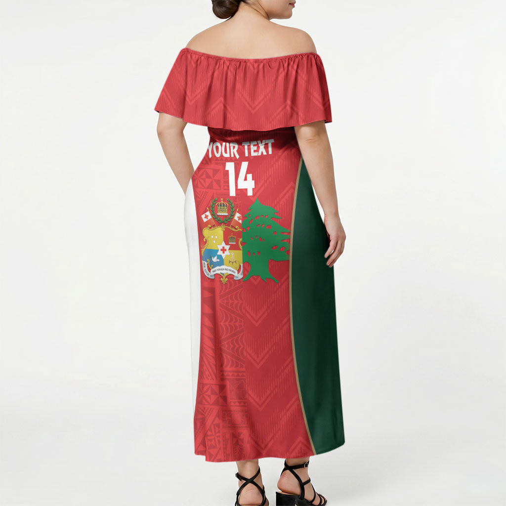 Custom Rugby Tonga and Lebanon Off Shoulder Maxi Dress Mate Maa Tonga Cedars Together