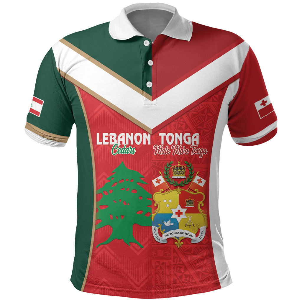 Custom Rugby Tonga and Lebanon Polo Shirt Mate Maa Tonga Cedars Together LT14 Multicolor - Polynesian Pride