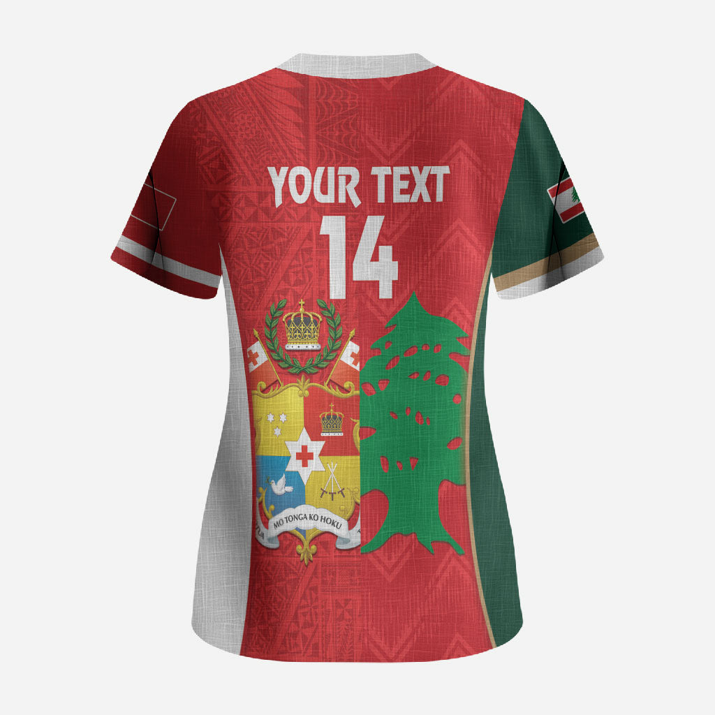 Custom Rugby Tonga and Lebanon Scrub Top Mate Maa Tonga Cedars Together