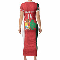 Custom Rugby Tonga and Lebanon Short Sleeve Bodycon Dress Mate Maa Tonga Cedars Together