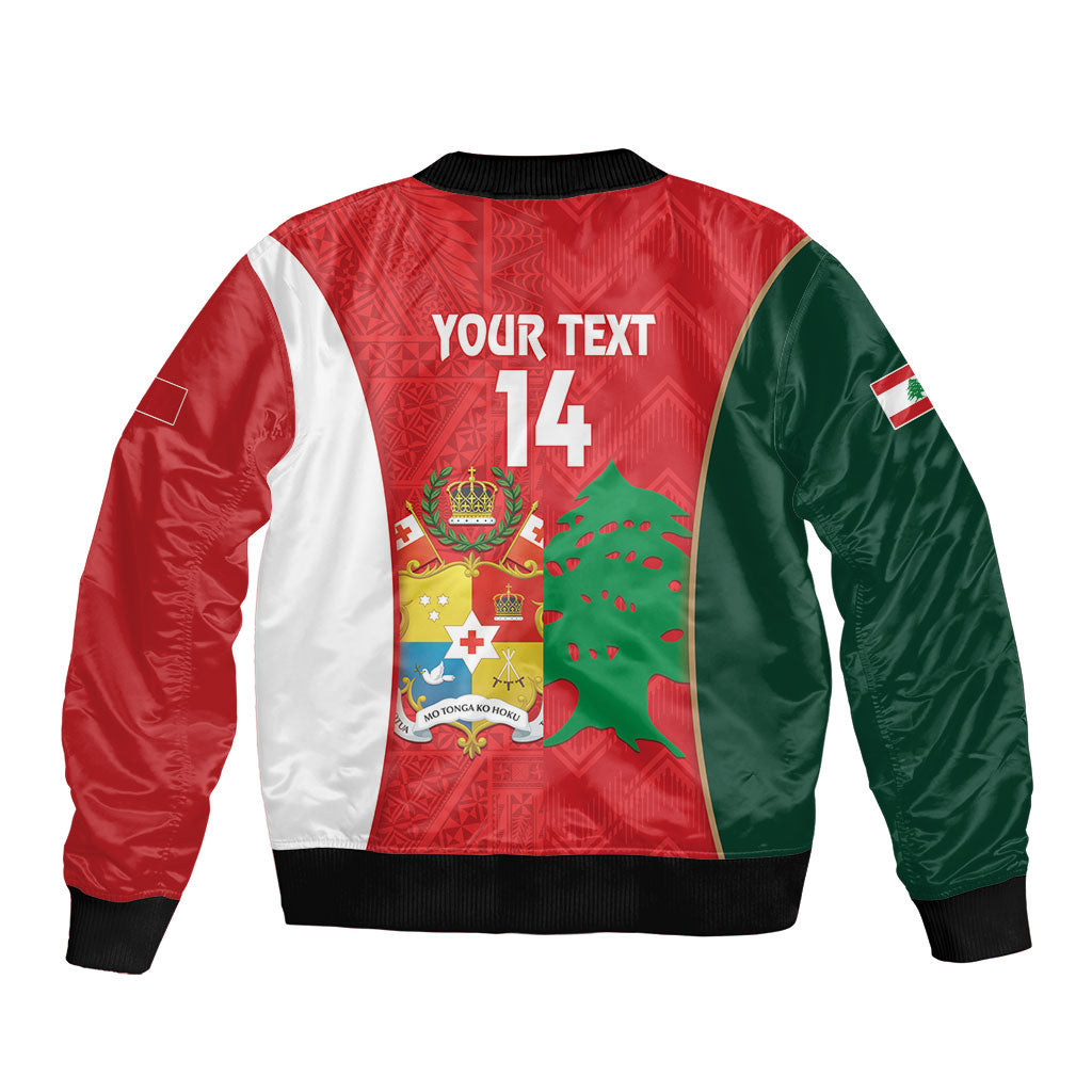 Custom Rugby Tonga and Lebanon Sleeve Zip Bomber Jacket Mate Maa Tonga Cedars Together