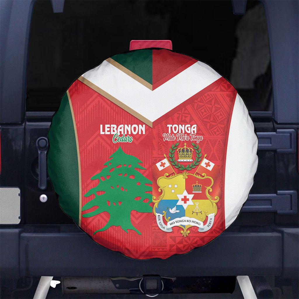Rugby Tonga and Lebanon Spare Tire Cover Mate Maa Tonga Cedars Together LT14 No hole Multicolor - Polynesian Pride