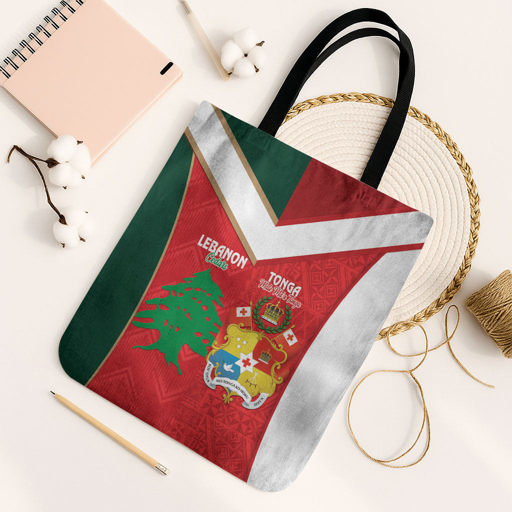 Rugby Tonga and Lebanon Tote Bag Mate Maa Tonga Cedars Together LT14 Black Strap One Size Multicolor - Polynesian Pride