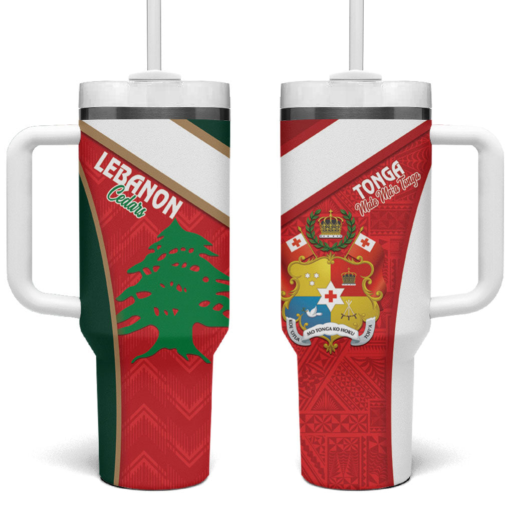 Rugby Tonga and Lebanon Tumbler With Handle Mate Maa Tonga Cedars Together
