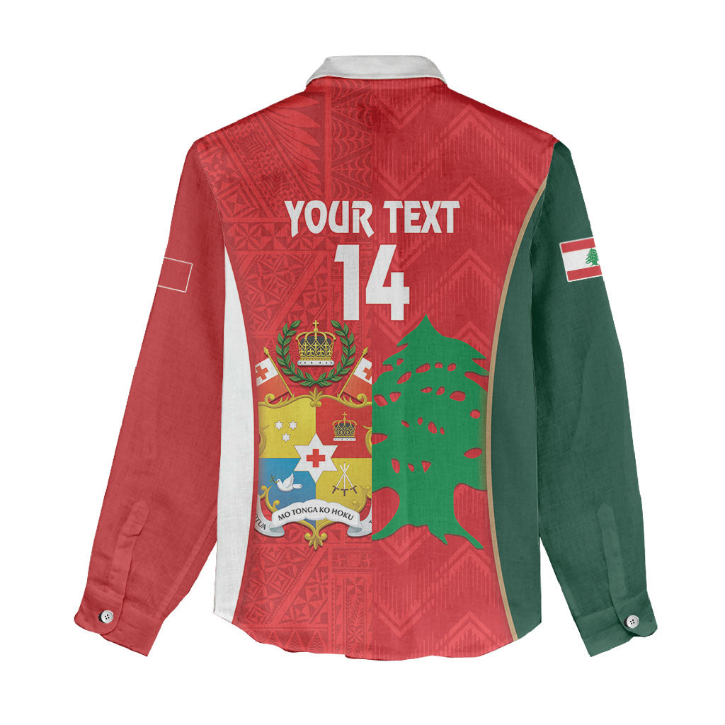 Custom Rugby Tonga and Lebanon Women Casual Shirt Mate Maa Tonga Cedars Together