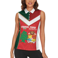 Custom Rugby Tonga and Lebanon Women Sleeveless Polo Shirt Mate Maa Tonga Cedars Together
