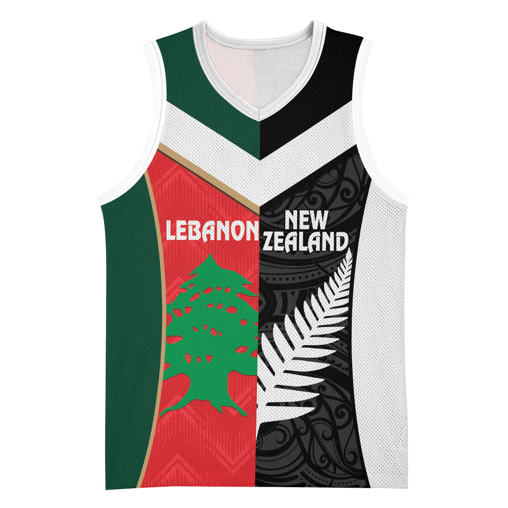 Custom Rugby New Zealand and Lebanon Basketball Jersey All Black Cedars Together LT14 Unisex Multicolor - Polynesian Pride