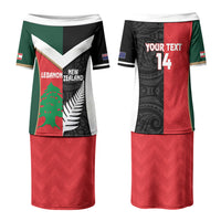 Custom Rugby New Zealand and Lebanon Couples Matching Puletasi and Long Sleeve Button Shirt All Black Cedars Together