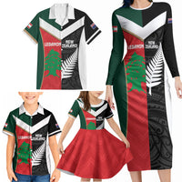 Custom Rugby New Zealand and Lebanon Family Matching Long Sleeve Bodycon Dress and Hawaiian Shirt All Black Cedars Together
