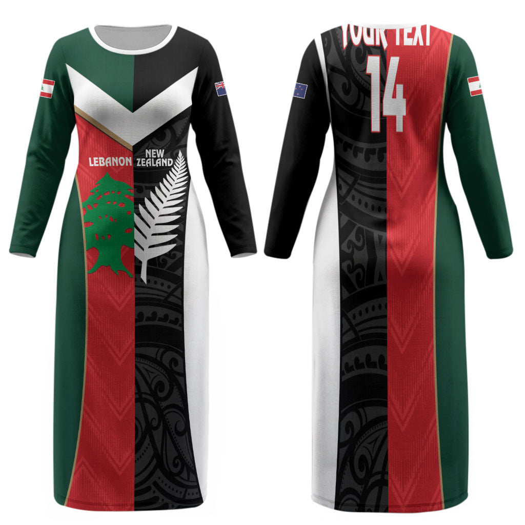 Custom Rugby New Zealand and Lebanon Family Matching Long Sleeve Bodycon Dress and Hawaiian Shirt All Black Cedars Together