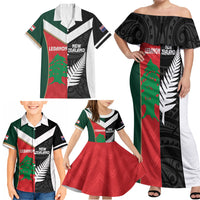 Custom Rugby New Zealand and Lebanon Family Matching Off Shoulder Maxi Dress and Hawaiian Shirt All Black Cedars Together