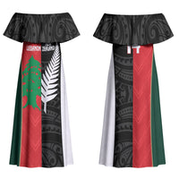 Custom Rugby New Zealand and Lebanon Family Matching Off Shoulder Maxi Dress and Hawaiian Shirt All Black Cedars Together