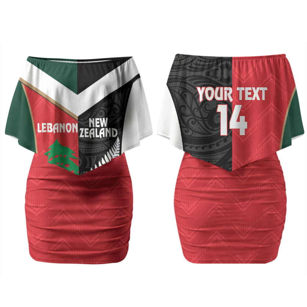 Custom Rugby New Zealand and Lebanon Family Matching Off Shoulder Short Dress and Hawaiian Shirt All Black Cedars Together