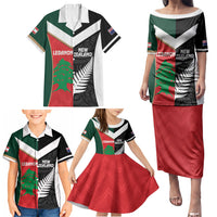 Custom Rugby New Zealand and Lebanon Family Matching Puletasi and Hawaiian Shirt All Black Cedars Together