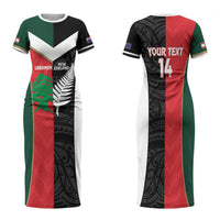 Custom Rugby New Zealand and Lebanon Family Matching Short Sleeve Bodycon Dress and Hawaiian Shirt All Black Cedars Together