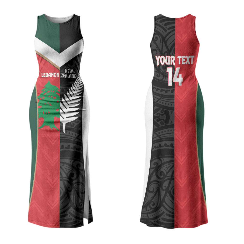 Custom Rugby New Zealand and Lebanon Family Matching Tank Maxi Dress and Hawaiian Shirt All Black Cedars Together