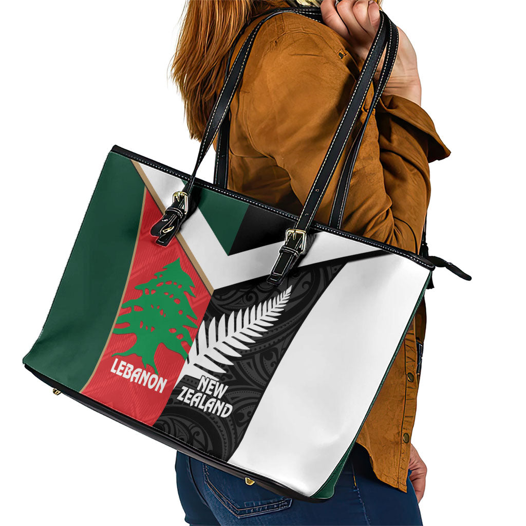Rugby New Zealand and Lebanon Leather Tote Bag All Black Cedars Together