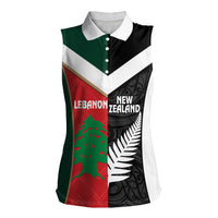 Custom Rugby New Zealand and Lebanon Women Sleeveless Polo Shirt All Black Cedars Together