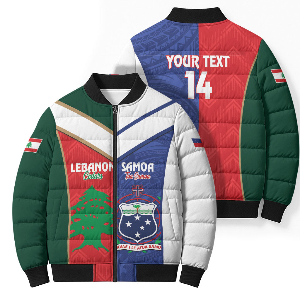 Custom Rugby Samoa and Lebanon Bomber Puffer Jacket Toa Samoa Cedars Together