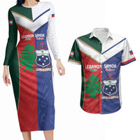 Custom Rugby Samoa and Lebanon Couples Matching Long Sleeve Bodycon Dress and Hawaiian Shirt Toa Samoa Cedars Together
