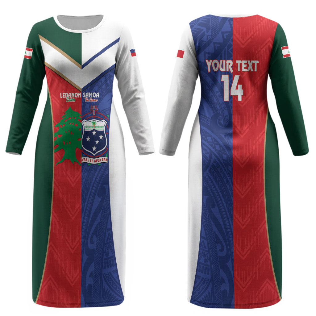 Custom Rugby Samoa and Lebanon Couples Matching Long Sleeve Bodycon Dress and Hawaiian Shirt Toa Samoa Cedars Together